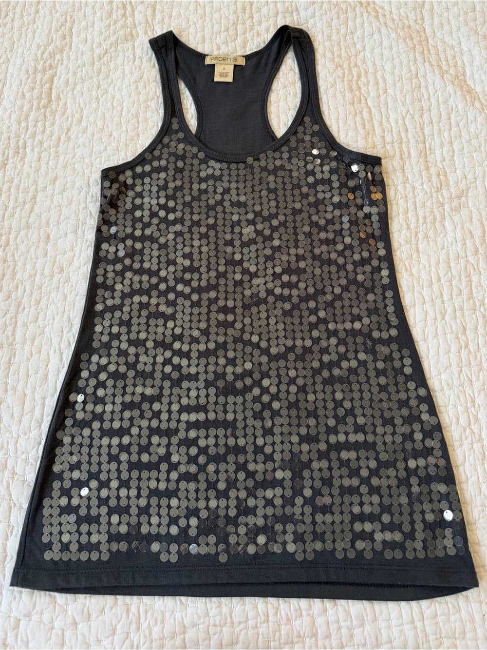 Arden B Blue-Gray Sequin Racerback Tank